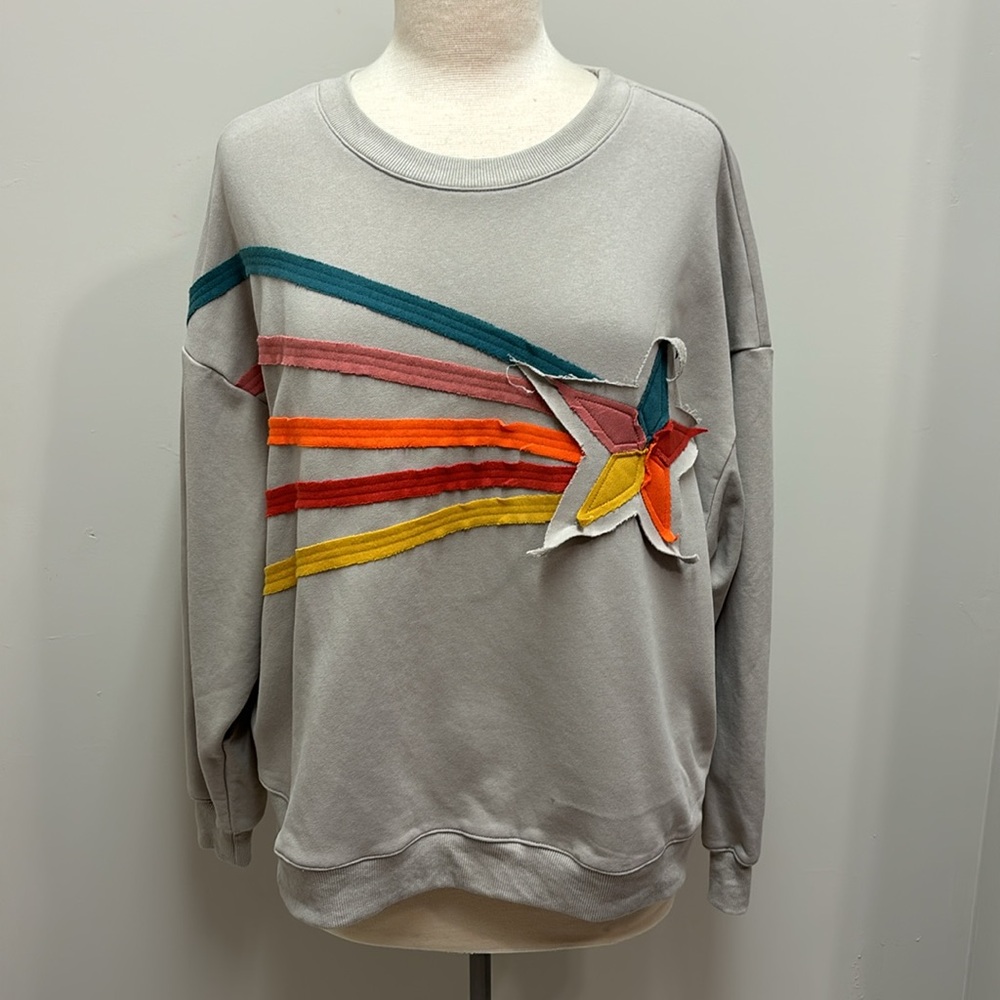 Easel RISING STAR PATCH French Terry Knit Pullover Sweatshirt Gray Multi SZ S